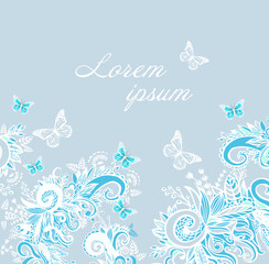 Fototapeta na wymiar Floral gentle abstraction for text with butterflies. Vector