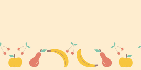 Cute fruits border. Flat design style. Vector hand drawn graphics illustration.For linen, textile, napkins, cloth,