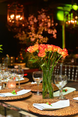 table and flowers in party,  chinese new year, new year, banquet, year-end party, new year party, table setting