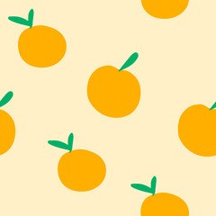 Vector seamless pattern of oranges in simple style on pastel orange background