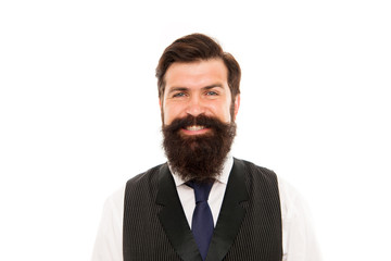 Vintage style. Hipster appearance. Man bearded hipster stylish formal vest and necktie. Beard and...