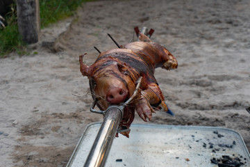 Spanferkel Piglet on a stick. the best BBQ