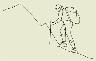 Mountain traveler one line drawing