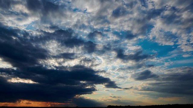 Beautiful sunset time lapse, dark sky with clouds