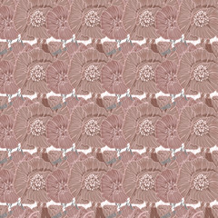 Flourish poppies pattern in line art style. Poppy flower line art. Botanical seamless vector texture. Colorful background blossoming bloomy vector. Wildflowers handcrafted artsy poppy surface design