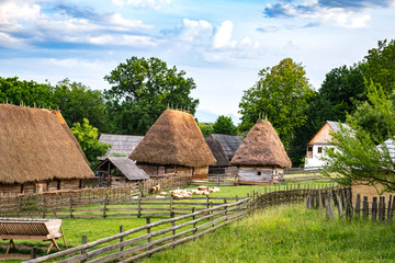 Fototapeta na wymiar typical Romanian village with old peasant houses