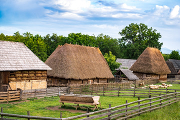 Fototapeta na wymiar typical Romanian village with old peasant houses