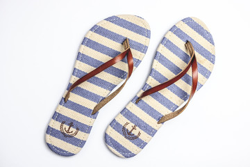 Stripe flip flops isolated on white background