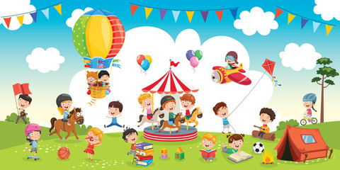 Obraz premium Vector Illustration Of Kids Landscape