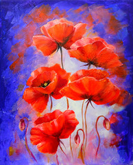 Poppies in the morning, oil painting on canvas