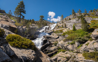 Fototapeta na wymiar Waterfall Mountain Nature Clear Sunny Sierras