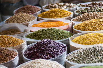 Close up of Legumes at market stall in Bahrain