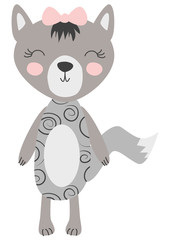cute funny wolf girl. Scandinavian style flat design. Concept for children print.