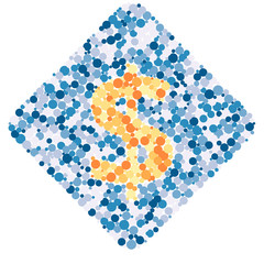 Dollar sign color distributed circles dots illustration