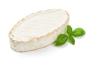 Camembert cheese. Fresh Brie cheese, close-up, isolated on white background