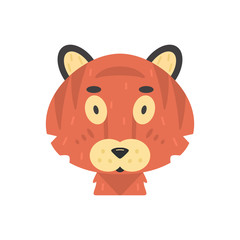 Cute kid tiger face vector illustration isolated on white.