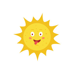 Funny vector hand drawn sun illustration. Cute sun emoticon icon. Summer sunny face emoji.