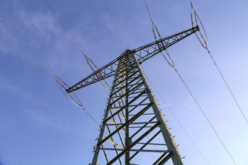 Transmission line on background of blue sky