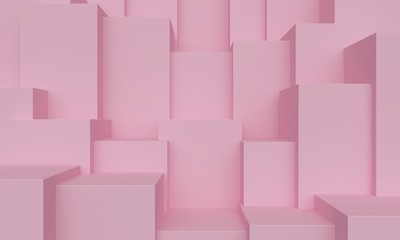 Geometric pink abstract background with square platforms. 3d rendering