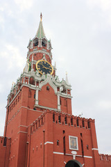 Obraz premium Kremlin tower architecture close up view isolated on empty sky background at the Red Square in Moscow, Russia 