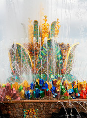 Vertical fountain at VDNKh architecture background