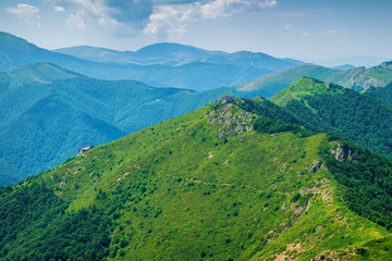 Fototapeta premium Beautiful mountain view from the path from Beklemeto to Kozya Stena, Troyan Balkan, Bulgaria