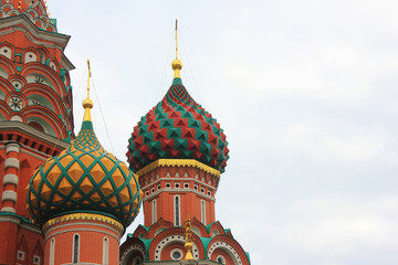 Fototapeta na wymiar Saint Basil's Cathedral (Cathedral of Vasily the Blessed) colorful domes close up view on Red Square in Moscow, Russia 