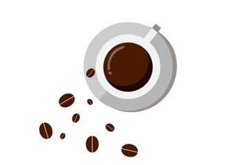 Vector coffee cup and coffee beans on white background