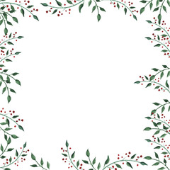 Fototapeta premium Watercolor frame with wildflower, herbs, leaf. collection garden, wild foliage, flowers, branches. illustration isolated on white background