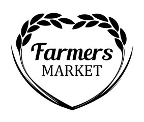 Logo with Rye Wheat for Farmers Market - Vector banner isolated on white background.