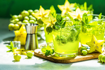 Green gooseberry and carambola cocktail or detox drink