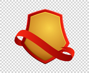 Blank red and gold shield and ribbon on transparrent background.