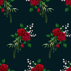 Vector Roses Seamless Pattern Card for Design