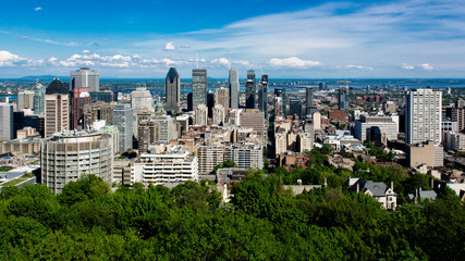 Panoramic view of downtown Montreal in the summer.