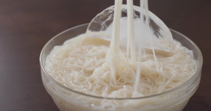 Homemade somen with ice inside a bowl