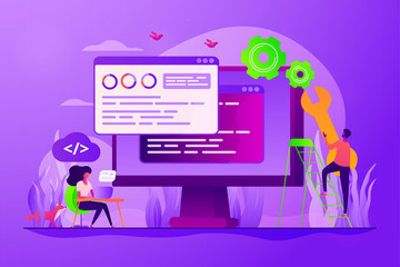 Programming and coding, website, webpage optimization. Back end development, software development process, backend app developer concept. Vector isolated concept creative illustration