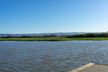 Boat Launch Dock at Palo Alto in the early sunset sunlight - California, USA