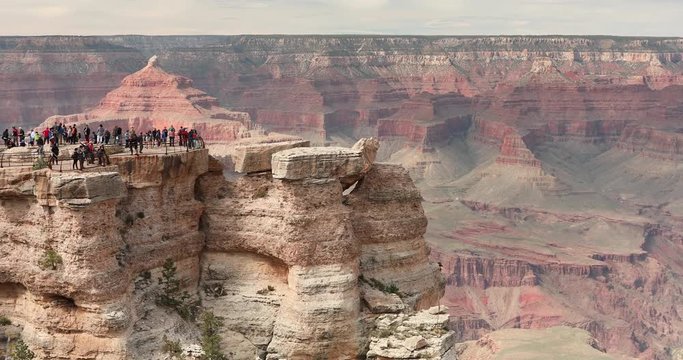 Grand Canyon scenic view from Mather Point tourist stop in the South Rim of the Grand Canyon National Park.