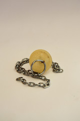 Bath accessories, toothbrush, razor, soap and soap dish, washcloth on a white background