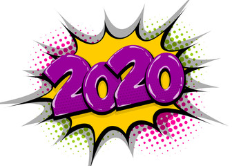 2020 year pop art comic book text speech bubble