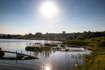 Fototapeta premium Gruza lake near the Kragujevac in Serbia, popular for fishing and camping, in summer.