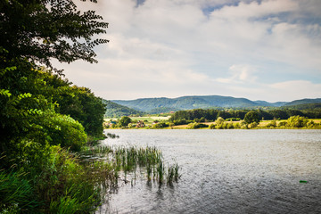 Gruza lake near the Kragujevac in Serbia, popular for fishing and camping, in summer.