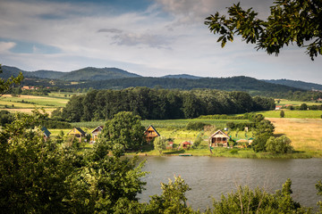 Fototapeta premium Gruza lake near the Kragujevac in Serbia, popular for fishing and camping, in summer.