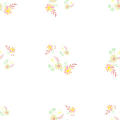 Abstract simple flowers seamless pattern for fabric design. Vector repeat illustrations. Romantic twig and flora seamless pattern.Botanical wallpaper. Element decorative floral.