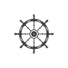 Vector isolated flat gray icon of steering wheel on the white background.