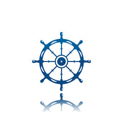 Vector isolated gradient blue icon of steering wheel on the white background with reflection.