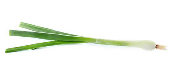 Fresh ripe green onion on white background