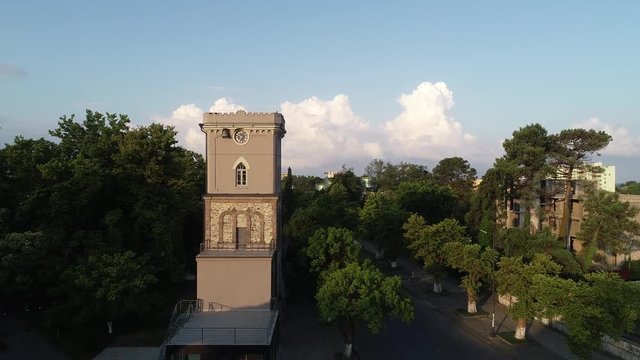 Beautiful view of Niko Nikoladze clock tower in Poti, Georgia