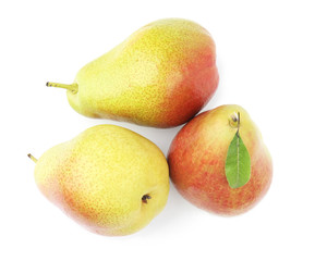 Fresh ripe juicy pears isolated on white, top view