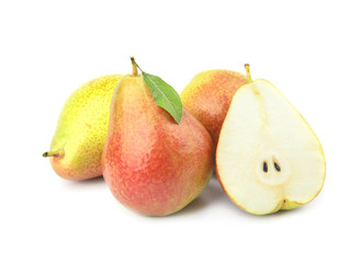 Heap of ripe juicy pears isolated on white